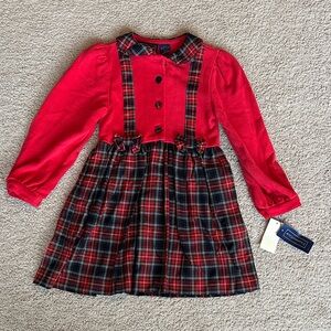 Charter Club Red and Plaid Button-Up Dress- Girls Size 6- 100% Cotton